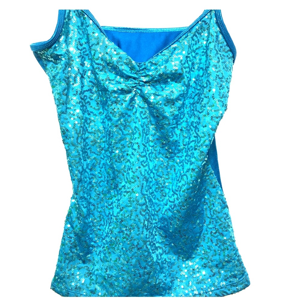 Blue sparkly dance tank top.